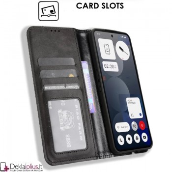 Dirbtinės odos atverčiamas dėklas su skyreliais - juodas (Nothing Phone 3A Pro) Dirbtinės odos atverčiamas dėklas su skyreliais - juodas (Nothing Phone 3A Pro)